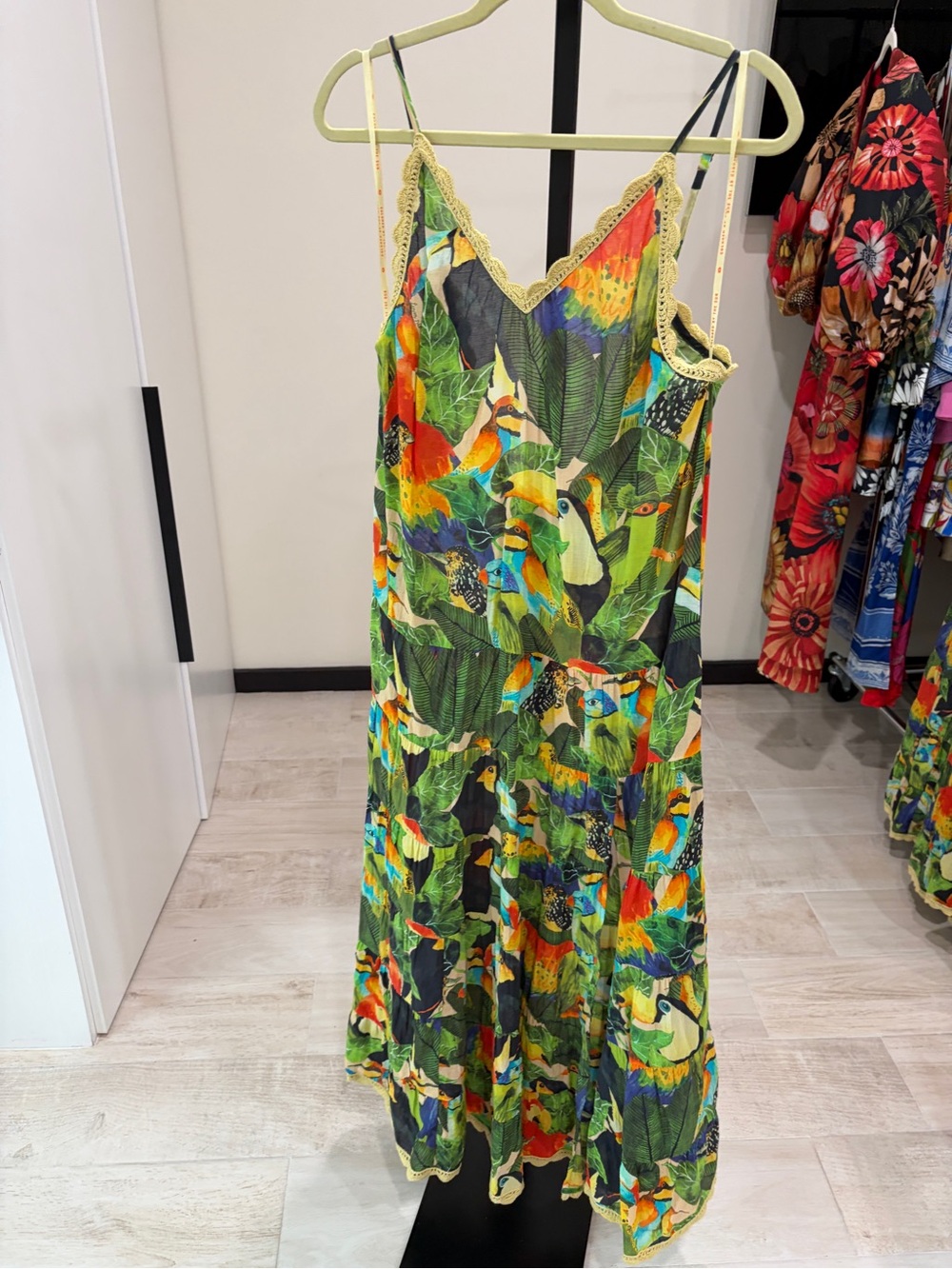 Farm Rio: Bird Leaves Long Dress in Sand - Picture 12 of 14